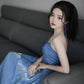 Dress blue wedding banquet high-end banquet temperament slim tube top dress R1624