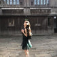 Retro green sleeveless vest dress gentle and sweet style waist A-line short skirt R0706