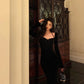 Black halter neck velvet dress new party dress     S5586