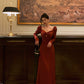 Red long-sleeved satin dress sexy party dress    S5513