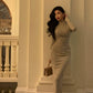 Gentle style long-sleeved knitted dress for women pleated party dress     S5587