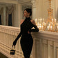 Black off-the-shoulder knitted dress for women new high-neck party dress      S5556