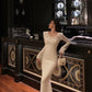 Lace splicing long-sleeved dress for women new style V-neck mermaid long dress      S5550