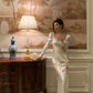 Square neck satin dress new design long sleeve party dress      S5576