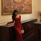 Red mermaid dress new style flower long party dress     S5590