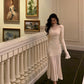 High neck white knitted dress for women handmade flowers party dress    S5517
