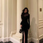Black mesh splicing dress evening dress    S5503