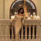 Off the shoulder Long-sleeved dress pleated party dress     S5539