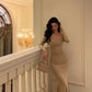 Gentle square neck long-sleeved dress party dress      S5566