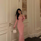 Pink knitted dress for women new style mermaid long party dress      S5578