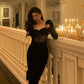 Sexy square neck velvet dress for women new style lace splicing black dress    S5554