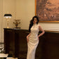 Chinese style satin cheongsam dress women evening party dress    S5507