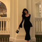 Black mermaid knitted dress women evening party dress    S5510