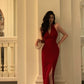 Red sexy halter neck dress retro slit party dress      S5573