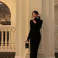 Black high neck knitted dress women evening dress    S5505