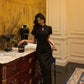 Black cheongsam dress for women new style jacquard satin party dress     S5589