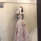 A rich girl's outfit with floral suspender dress, gentle temperament, waisted A-line long skirt R0489