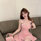 Sweet and sexy pink dress ultra-short slim waist knitted vest dress summer R3634