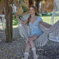 French pastoral style girly soft and versatile blue knitted dress homecoming dress R5148