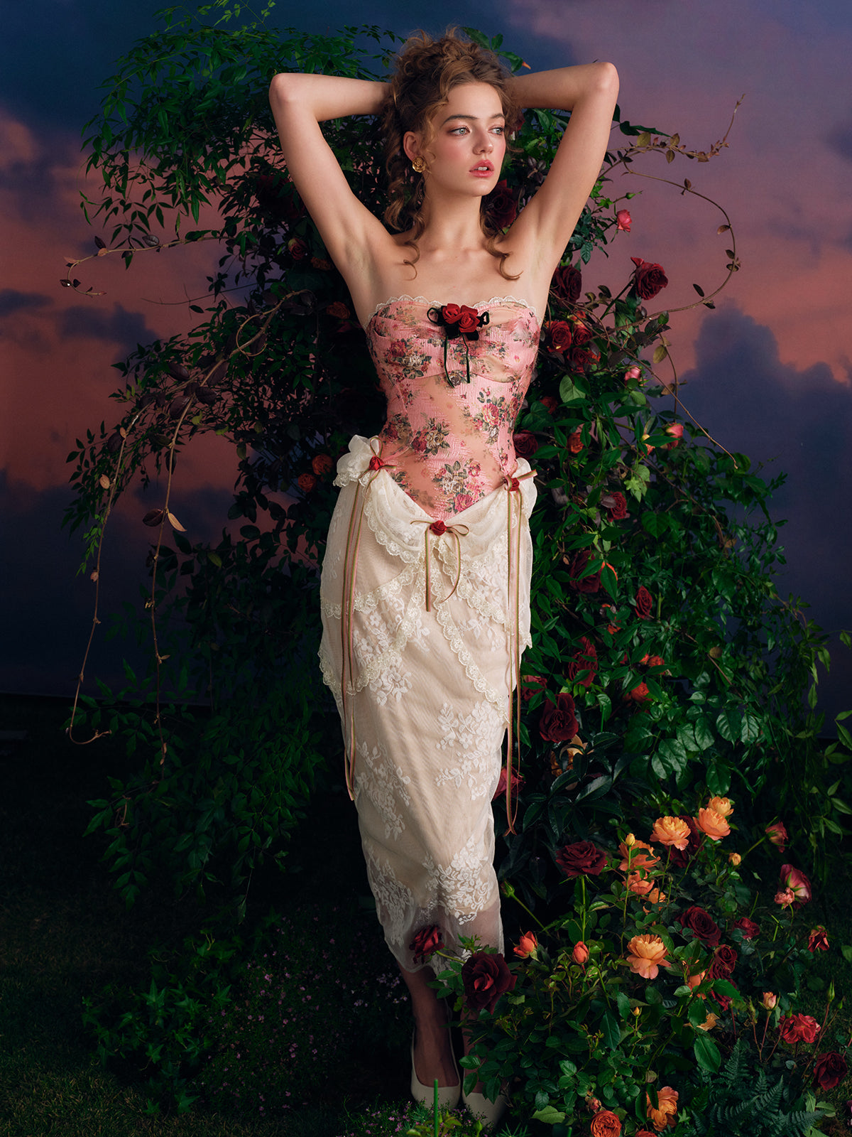 French retro palace design lace splicing tube top dress fishbone skirt homecoming dress R5143