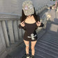 Printed long-sleeved black dress 2025 new slim hip skirt short style R0551