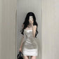 Off-shoulder polka dot dress, sexy and figure-hugging date dress R0557