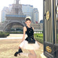 Black sleeveless vest dress with unique temperament and waist A-line puffy skirt R0556