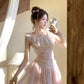 Pink fairy dress waist French tulle irregular princess skirt female summer R3906