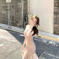 Design sense waist floral sling fishtail dress big swing gauze skirt long summer R3908