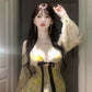 Beautiful little skirt gentle style floral yellow short skirt niche waist dress R0819