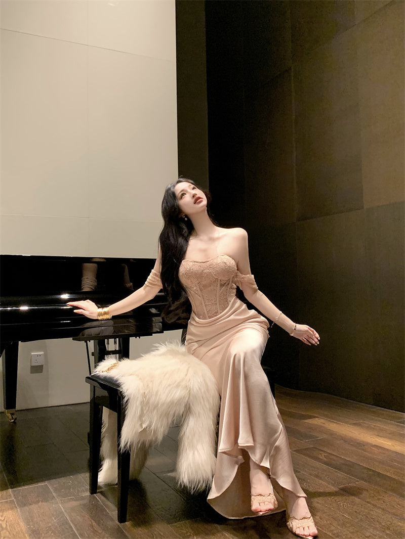 Celebrity sexy one shoulder tube top dress niche banquet dress skirt R0491