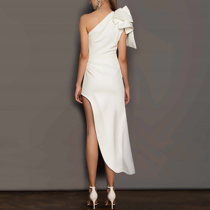 French white off-shoulder temperament slim banquet birthday party small dress skirt homecoming dress R2971
