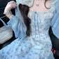 Gentle temperament blue floral dress new style beautiful small skirt R0684