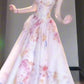Gentle temperament pink floral suspender dress beautiful waist dress R0685