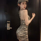 Spring Retro Halter Neck Pleated Backpack Hip-revealing Suspender Dress Women's Short Skirt R3148