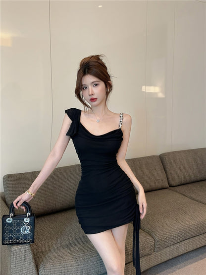 French suspender skirt women's summer petite pleated hip skirt irregular dress R3151