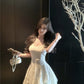 Gentle style v-neck ruffled suspender dress temperament waist A-line short skirt R0594