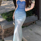 Blue gradient tube top dress 2025 new waist slim fit hip skirt R0563