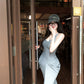 Suspender dress 2025 new style temperament figure-hugging waist slimming hip skirt R0570
