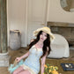 Blue jacquard suspender dress two-piece set beautiful waist slim hip skirt R0564