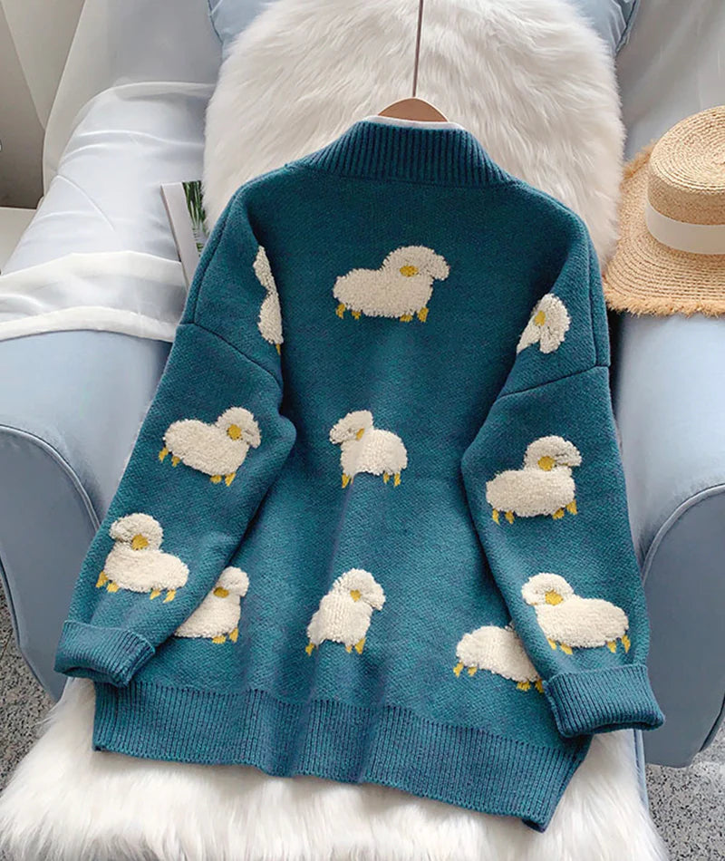 Cute sheep pattern sweater long sleeve sweater sweater coat spring and autumn clothing     S2516