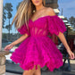 Off-the-Shoulder Ruffles Puff Sleeves Homecoming Dress      S2831