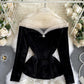 Stylish velvet tops long sleeve see through tops    S2534