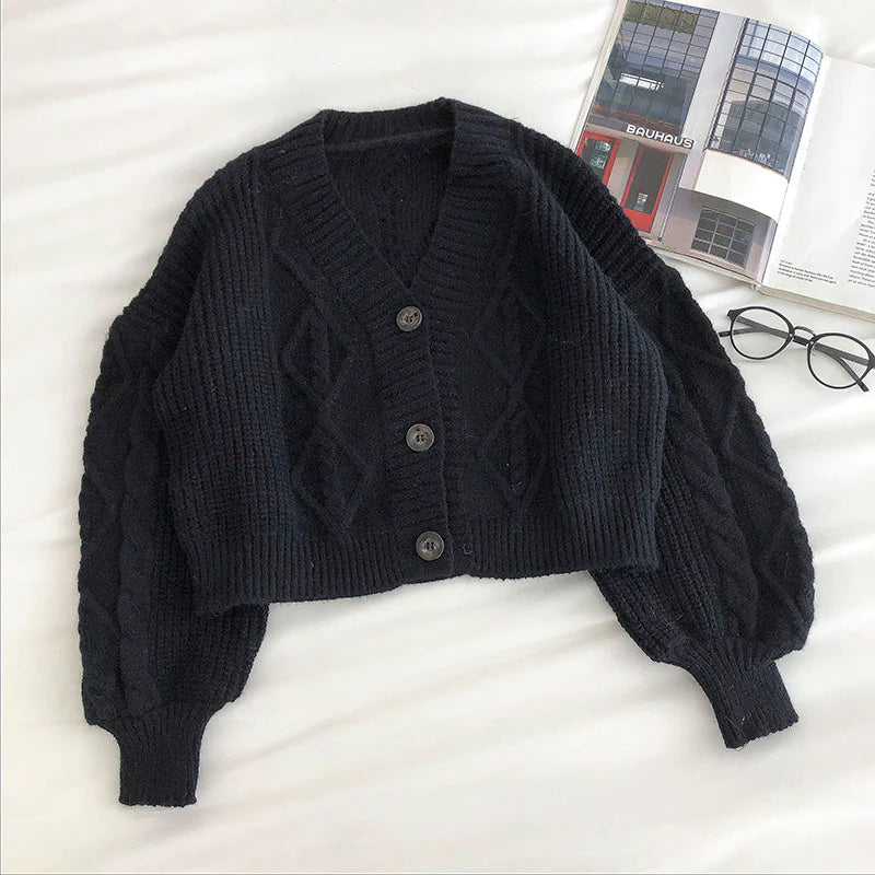 Loose coat women's long sleeve retro three button sweater    S2788