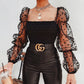 Women Mesh Sheer Blouse Chiffon See-through Long Sleeve Top Shirt Blouse Fashion Organza Shirt     S2506