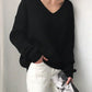 Simple v neck neck sweater long sleeve sweater      S2512