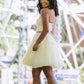 Yellow tulle lace short prom dress yellow homecoming dress       S3146