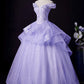 Light Purple Tulle With Lace Off Shoulder Sweet 16 Dress, Light Purple Formal Dress     S2557