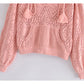 Hollow out design short Pink Knitted Hooded Sweater       S2519