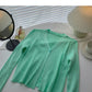 Candy V-neck one button cardigan versatile long sleeve short top      S2528